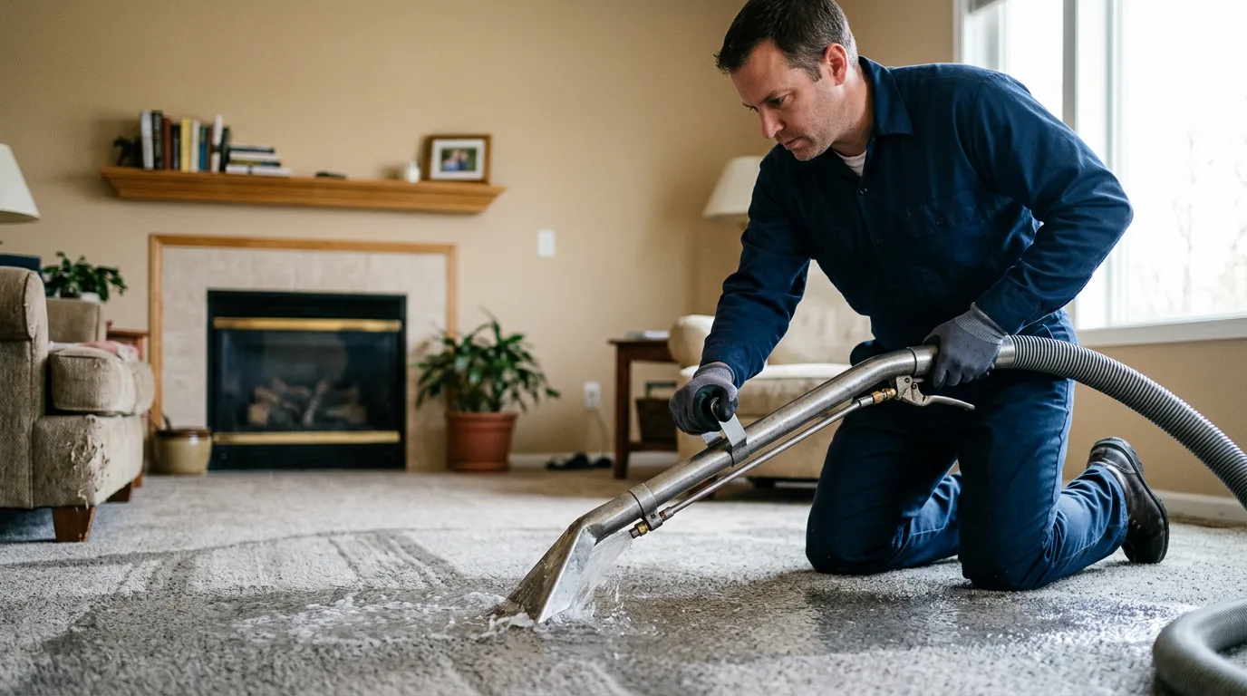 Water damage restoration technician working near Brethren, MI